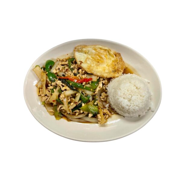 S2. Kra pao gai kai dow S2. KRA PAO GAI KAI DOW (BASIL STIR FRIED WITH GROUND CHICKEN)